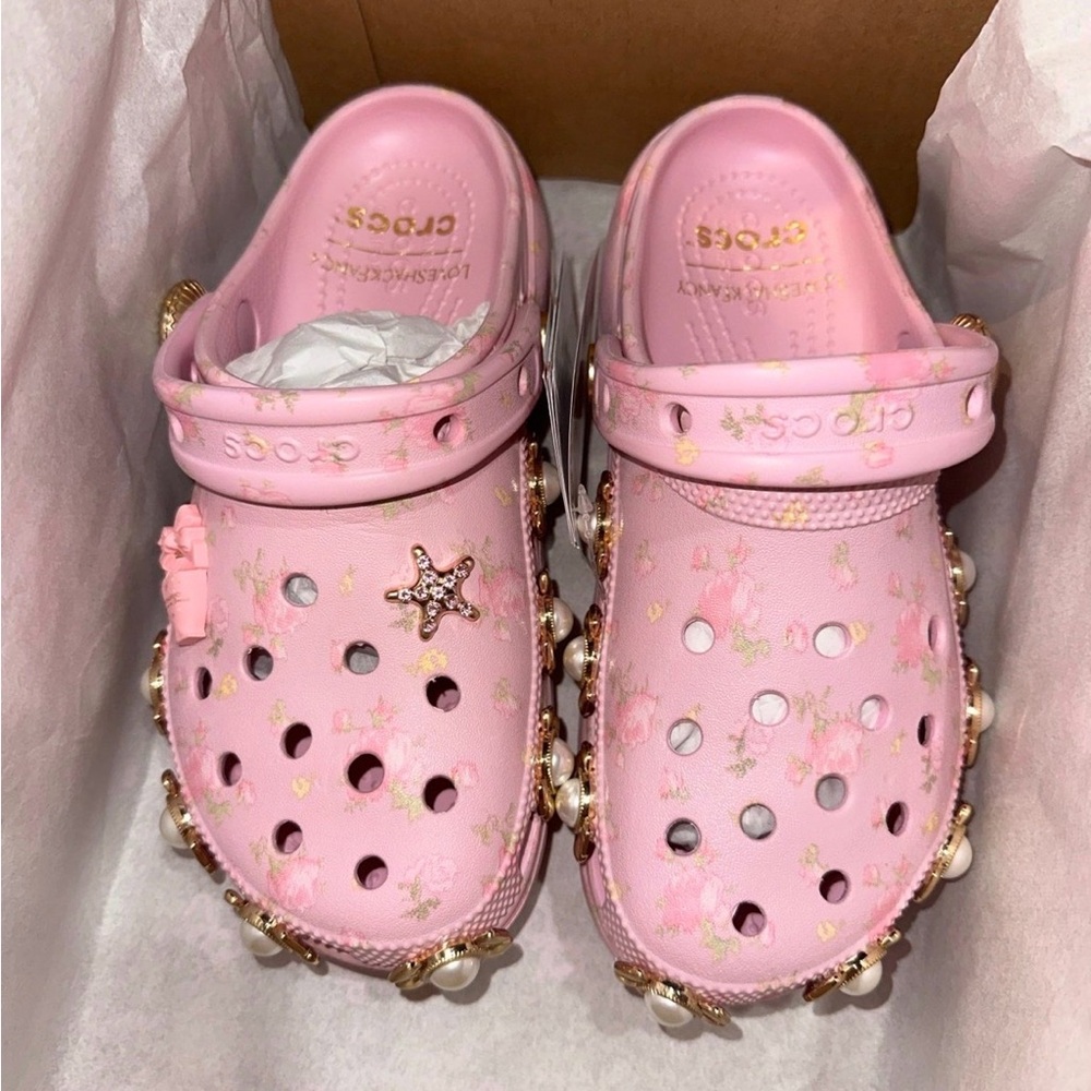 Crocs x Love Shack Fancy Pink Jeweled Classic Clog in Ballet Pink